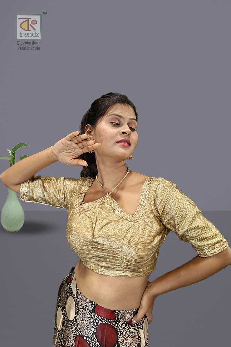 সোনালী ডিজাইনার সিল্ক ব্লাউজ