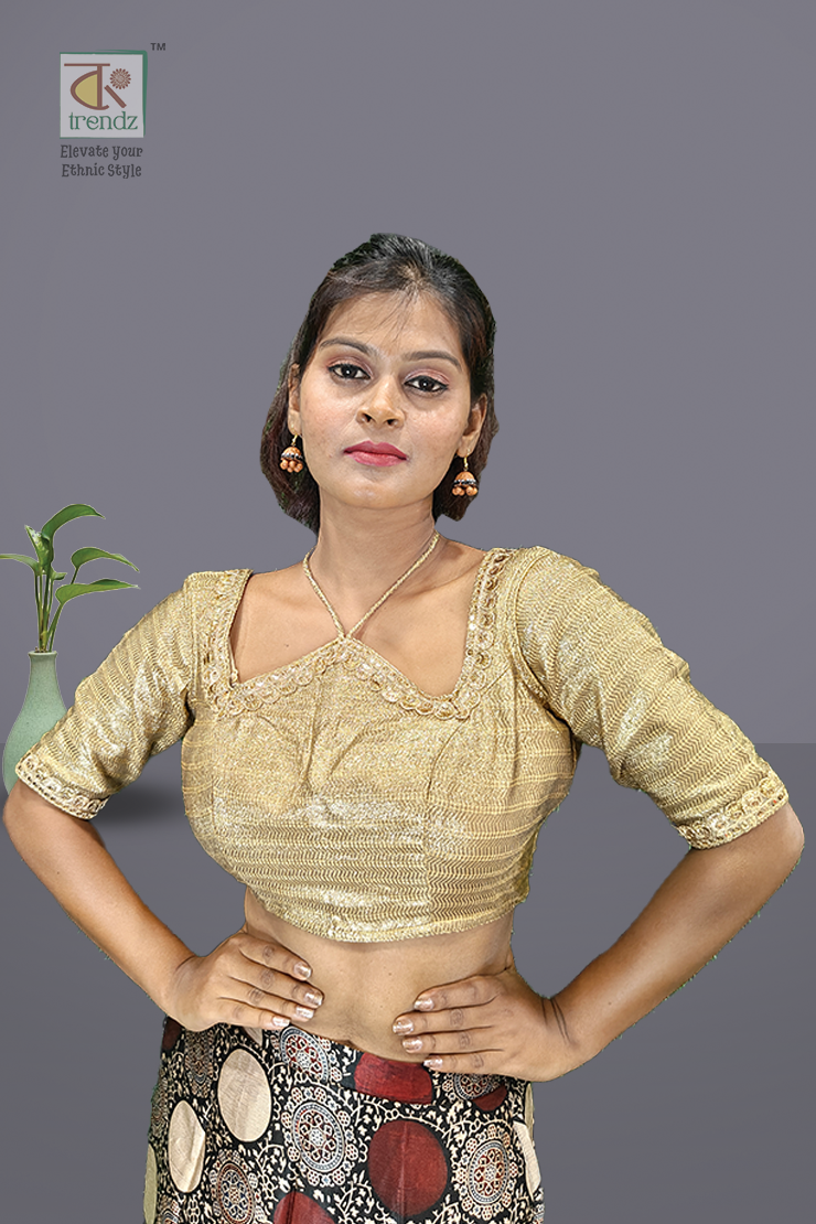 সোনালী ডিজাইনার সিল্ক ব্লাউজ