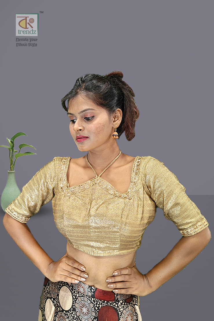 সোনালী ডিজাইনার সিল্ক ব্লাউজ
