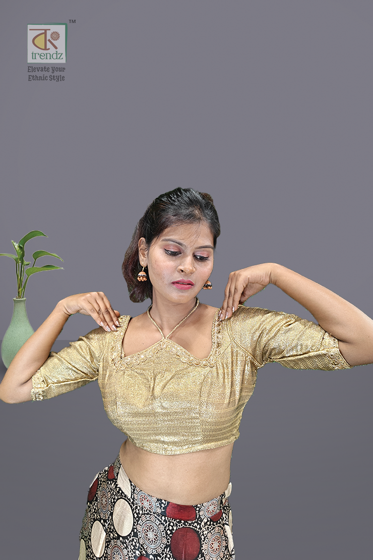সোনালী ডিজাইনার সিল্ক ব্লাউজ