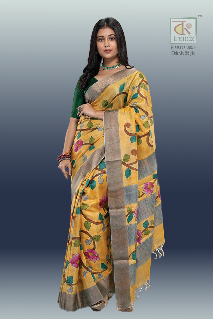খাঁটি গাছি তসর হ্যান্ড পেইন্ট শাড়ি