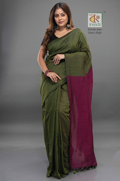 Dual Tone Cotton Handloom Saree | Office Wear | Bong Trendz