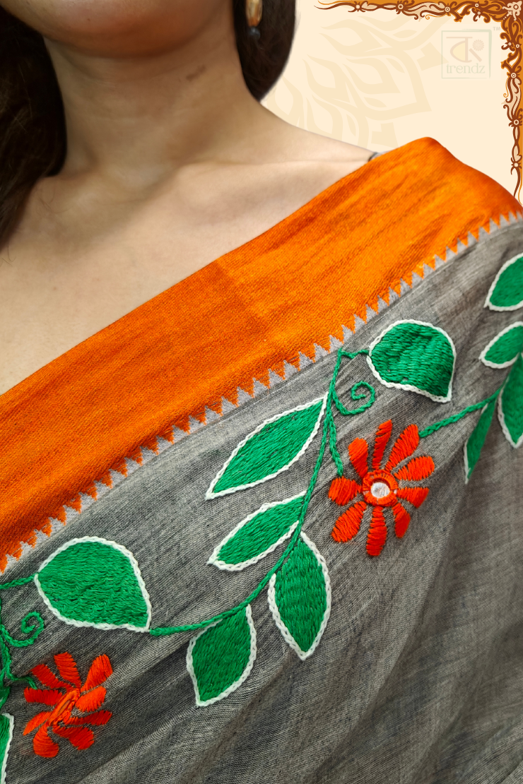 Designer Kantha Stitch Cotton Saree