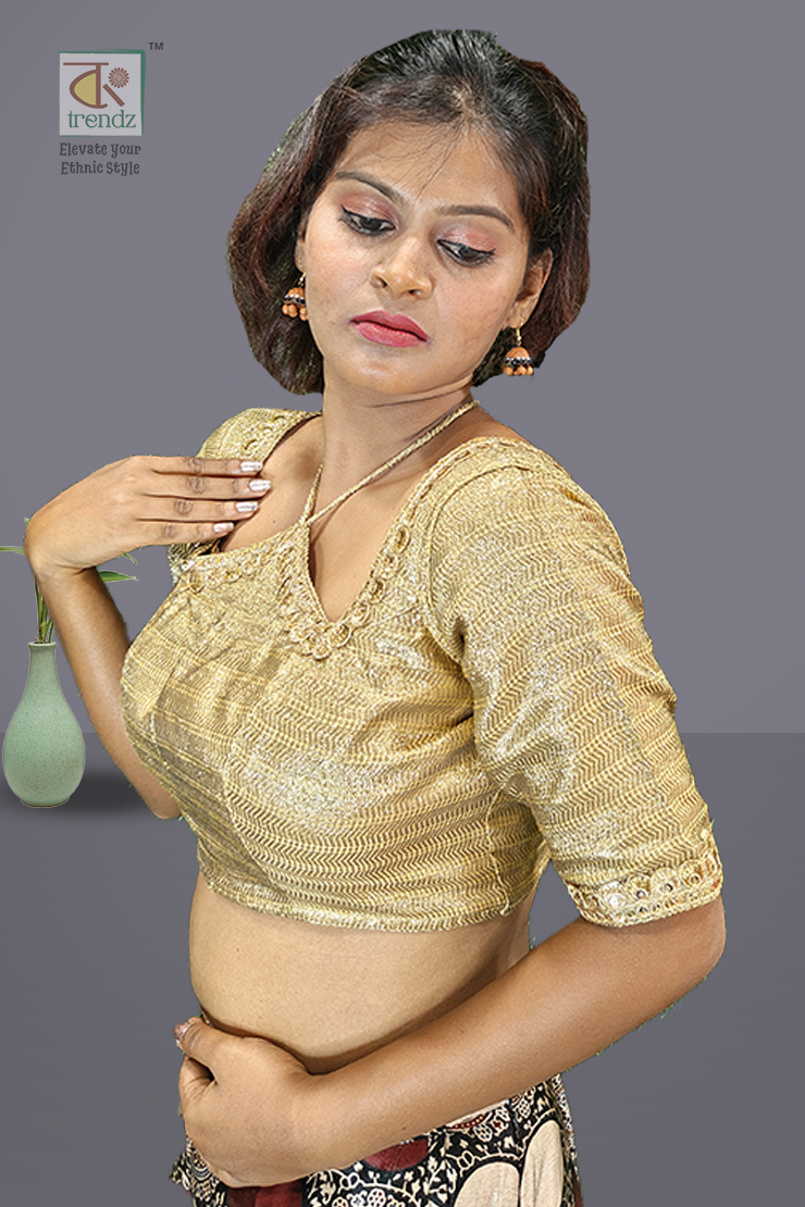সোনালী ডিজাইনার সিল্ক ব্লাউজ