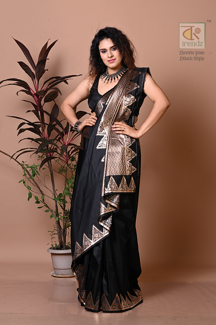 Gala Temple Copper Zari Butter Silk Saree – View 6 | Bong Trendz