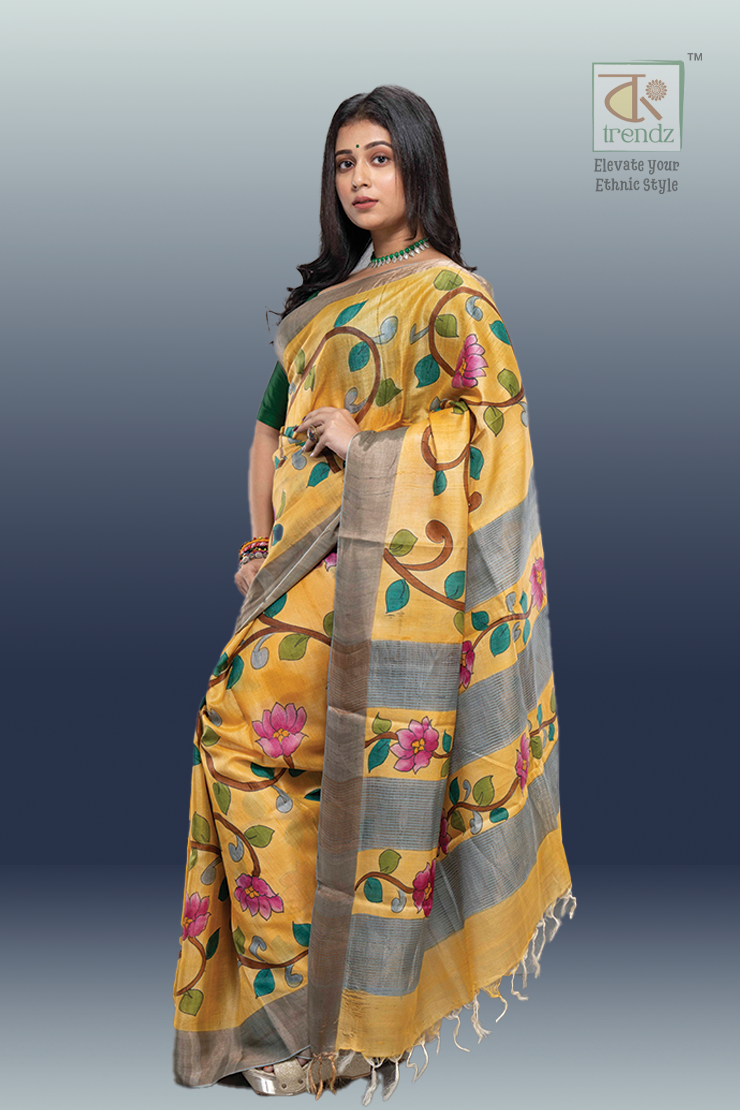 খাঁটি গাছি তসর হ্যান্ড পেইন্ট শাড়ি