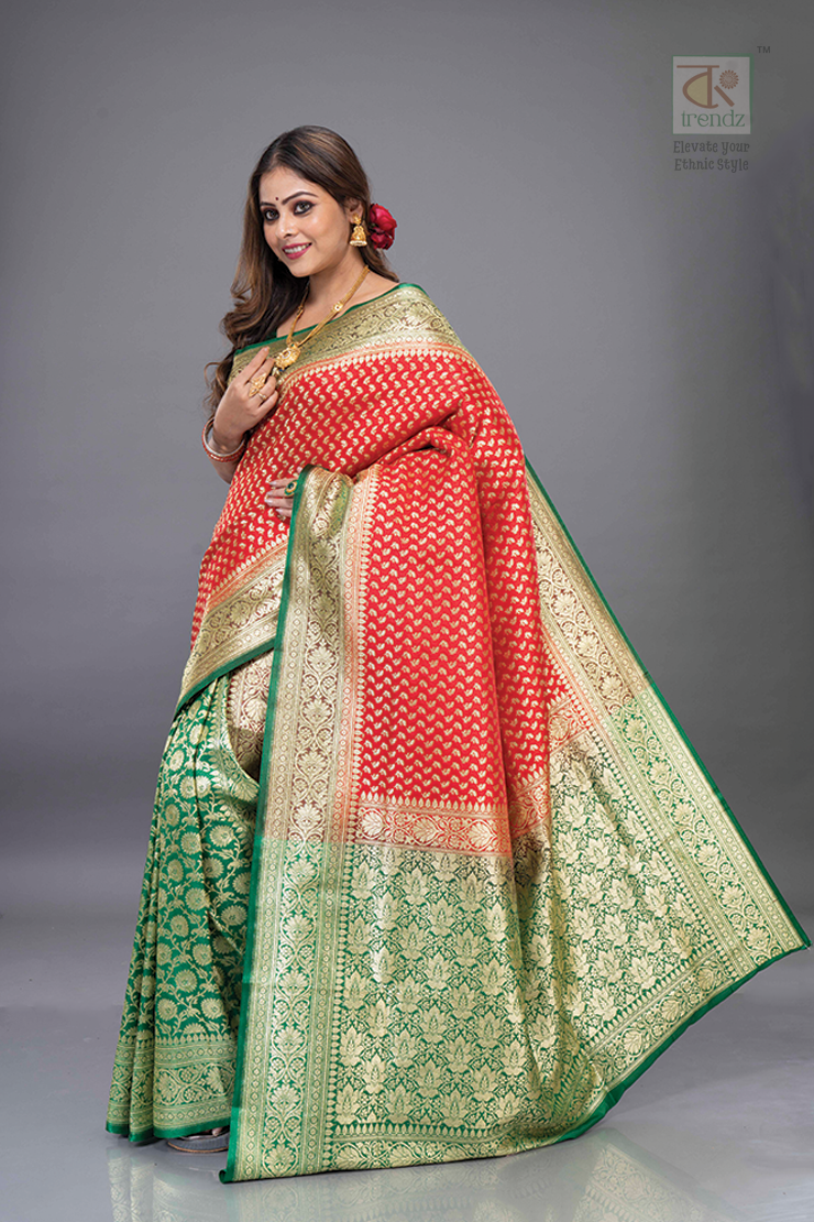 ডুয়াল কালার কাতান বেনারসি শাড়ি (লাল-নীল, লাল-সবুজ)
