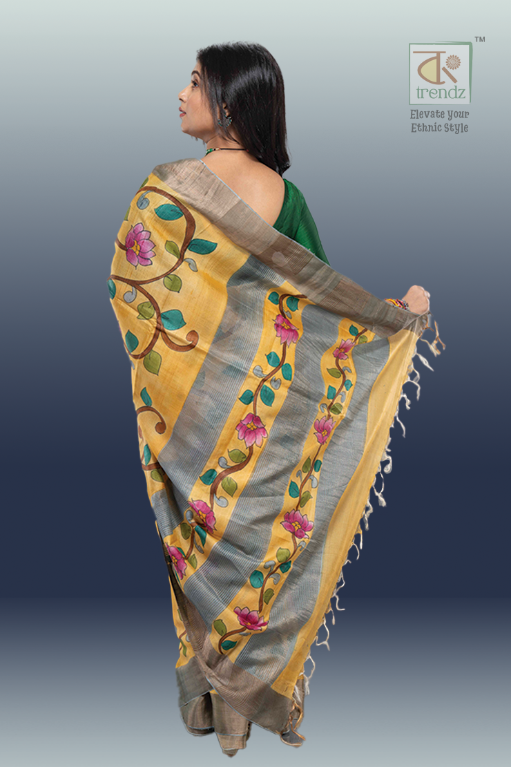 খাঁটি গাছি তসর হ্যান্ড পেইন্ট শাড়ি