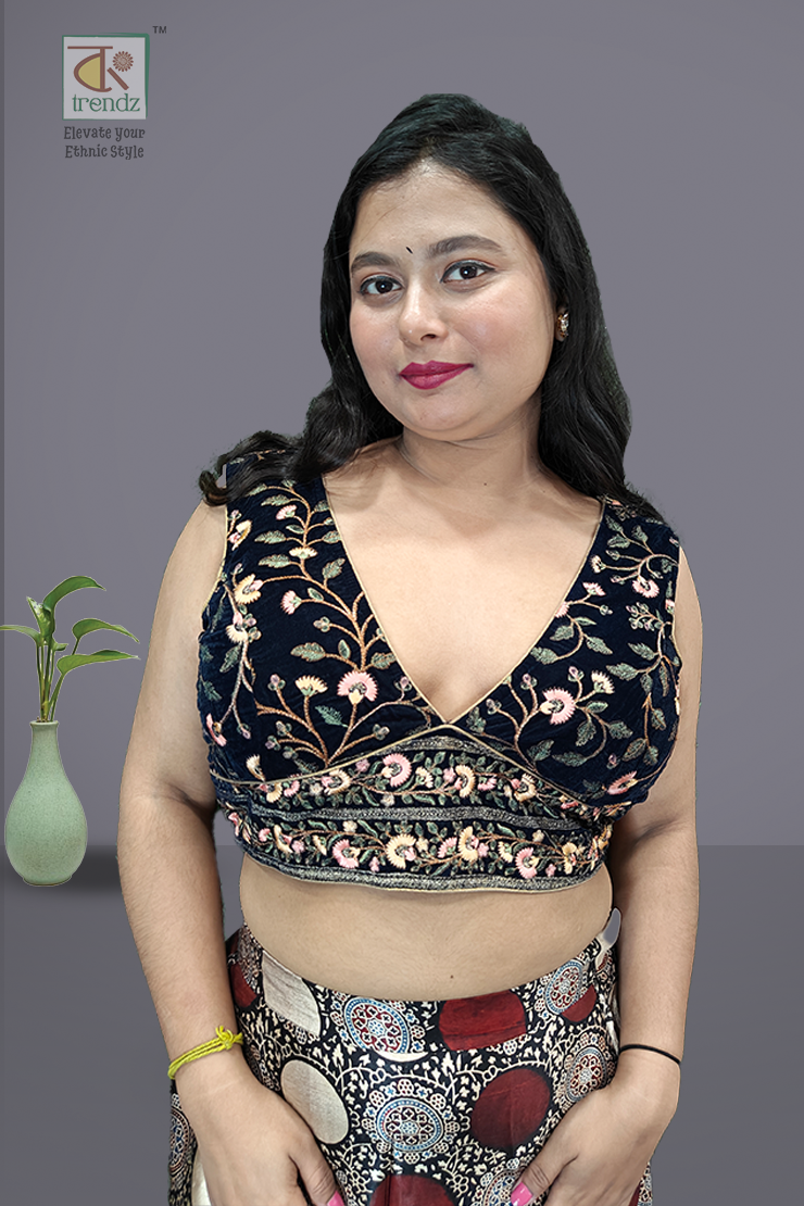 Designer Velvet Sleeveless Blouse