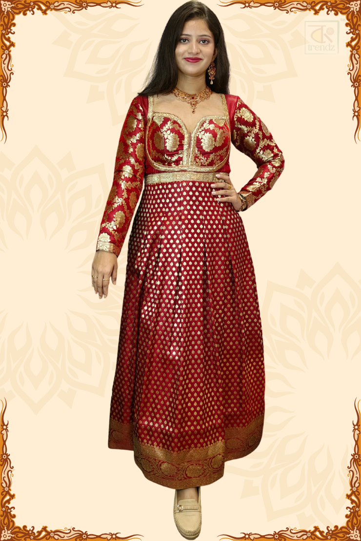 Designer Bridal Banarasi Gown with Chunni