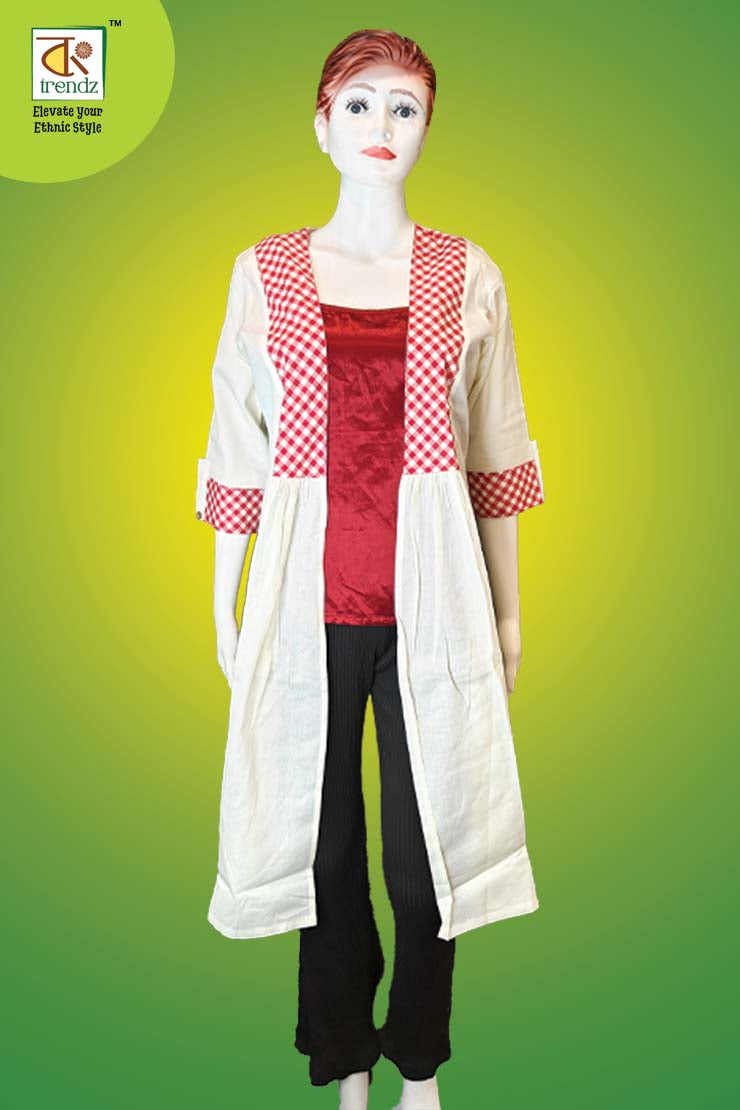 Cotton Gamcha Printed Shrug (White)