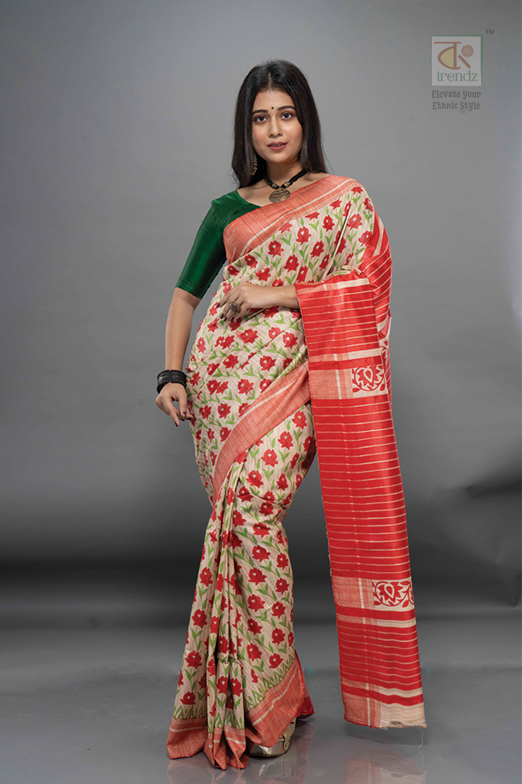 পিওর তসর ঝিছা প্রিন্টেড সিল্ক শাড়ি
