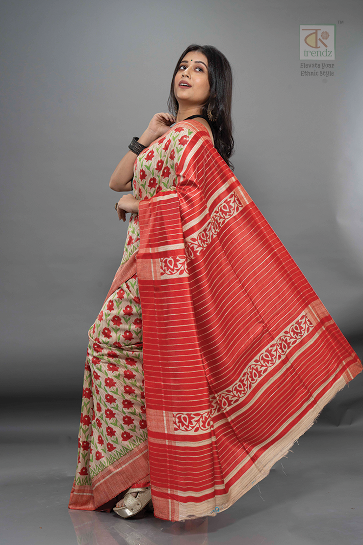 পিওর তসর ঝিছা প্রিন্টেড সিল্ক শাড়ি