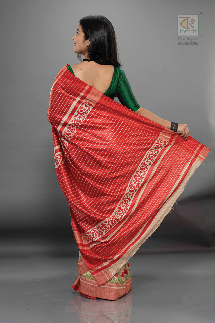 পিওর তসর ঝিছা প্রিন্টেড সিল্ক শাড়ি