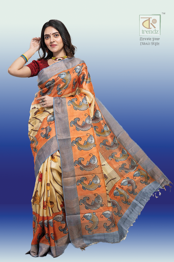 খাঁটি গাছি তসর হ্যান্ড পেইন্ট শাড়ি