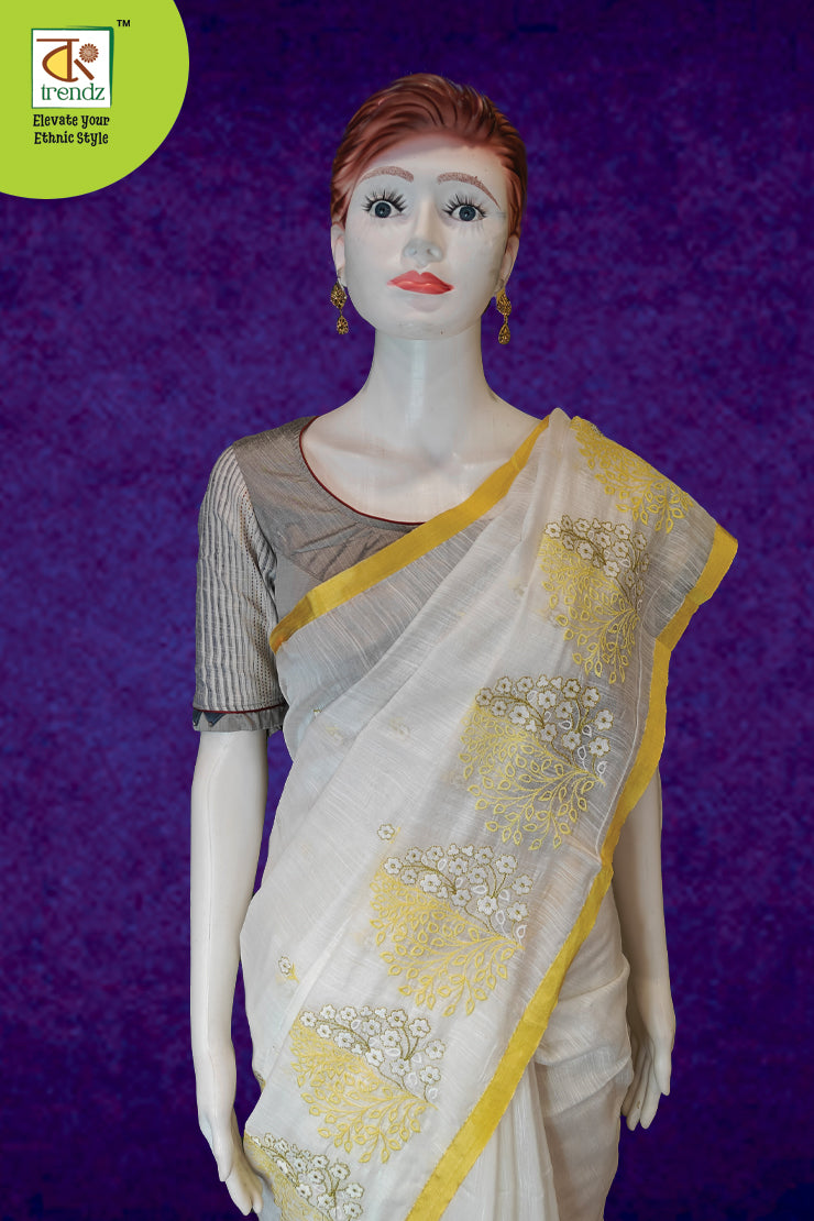 Briksham Cotton Handloom Embroidered Saree