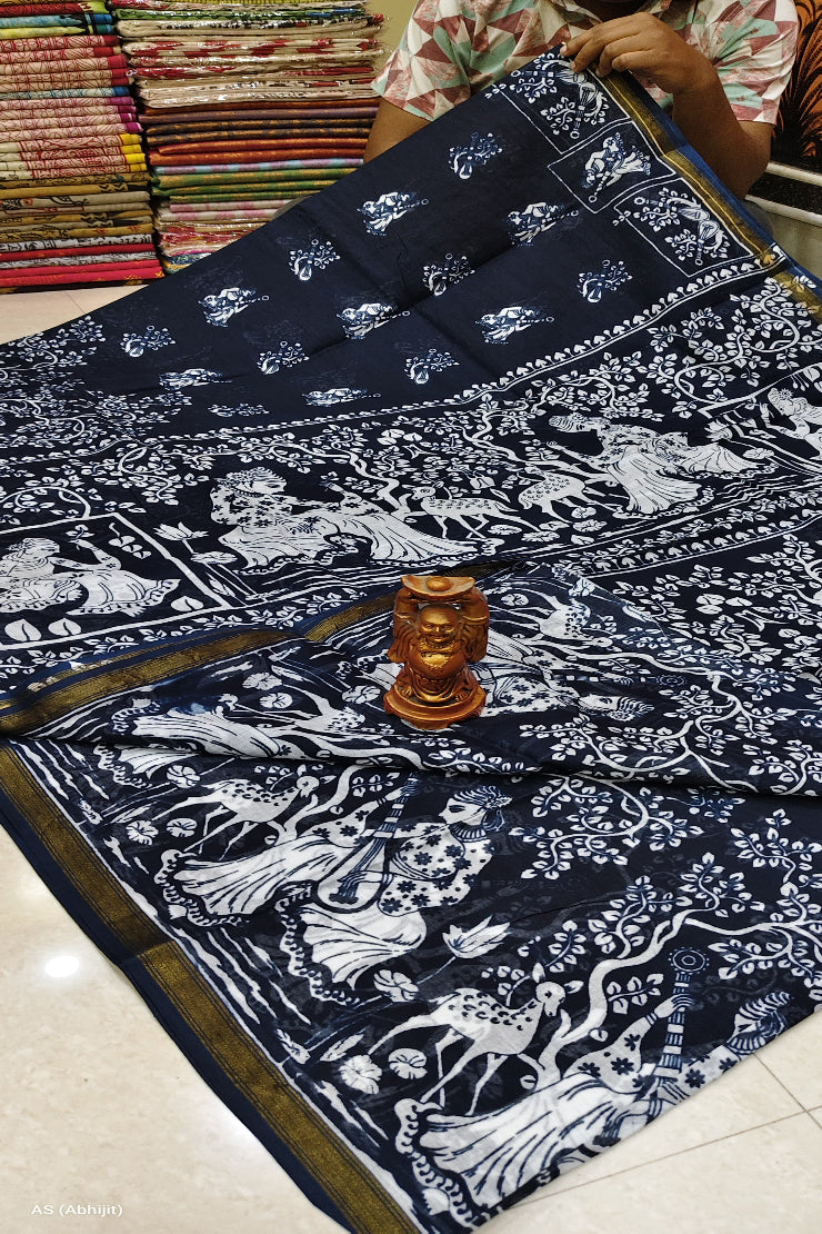 Chanderi Indigo Saree
