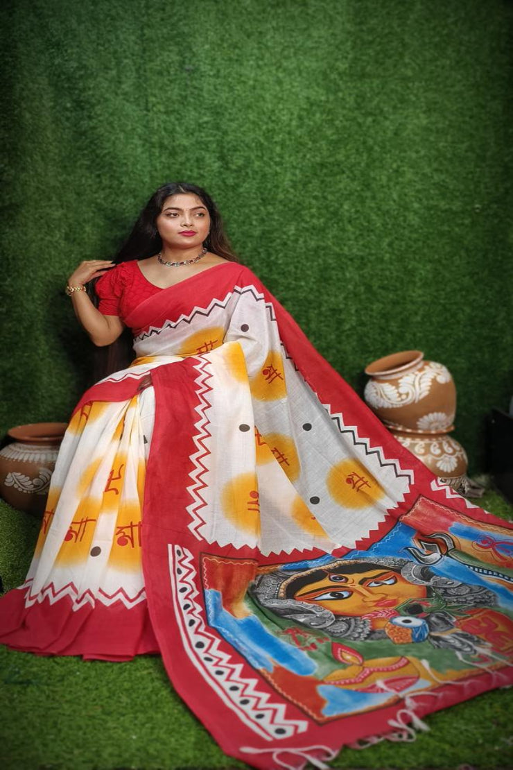 Cotton Handloom Maa Durga Digital Print Saree