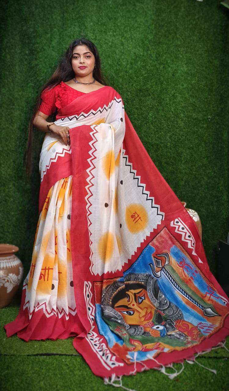 Cotton Handloom Maa Durga Digital Print Saree
