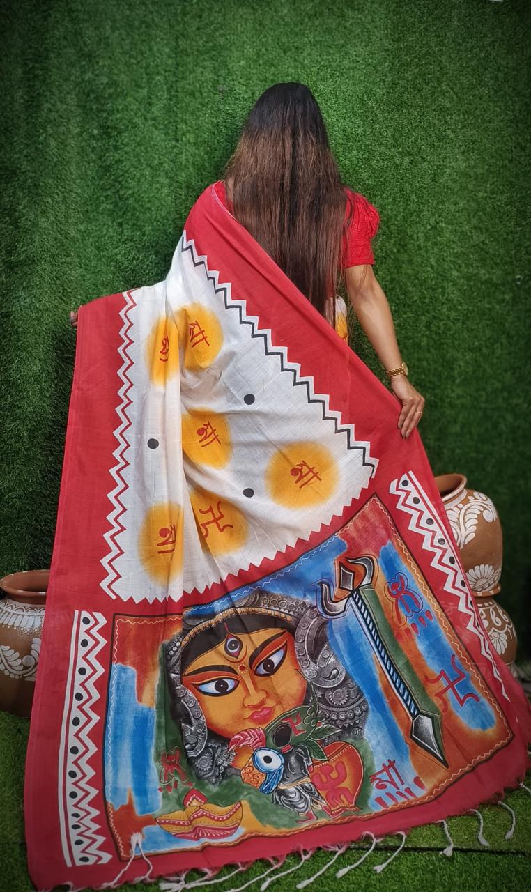 Cotton Handloom Maa Durga Digital Print Saree