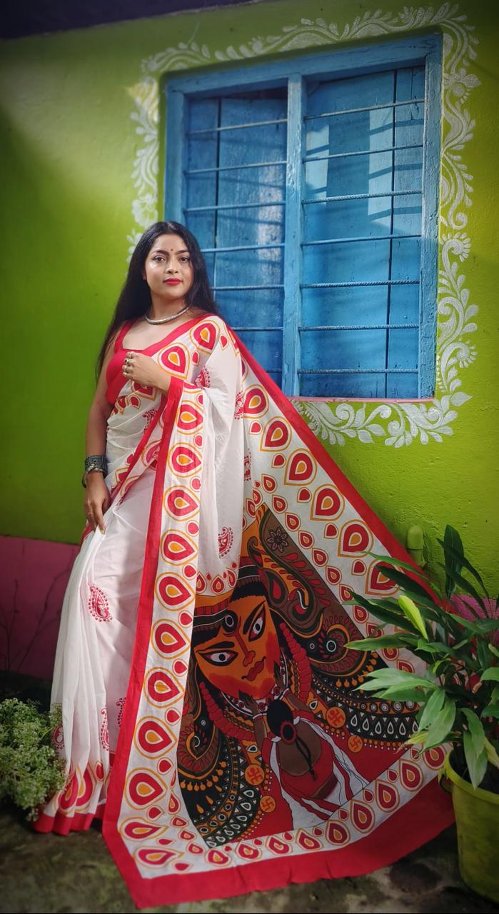 Cotton Handloom Maa Durga Digital Print Saree
