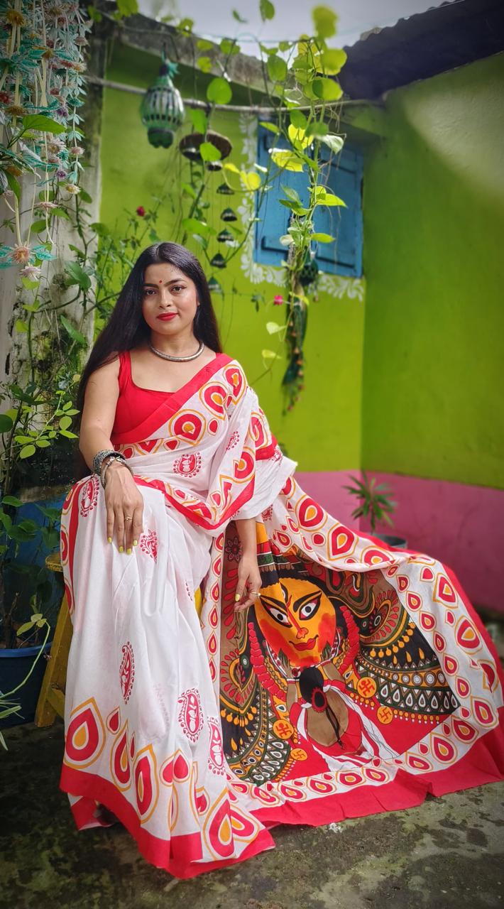 Cotton Handloom Maa Durga Digital Print Saree