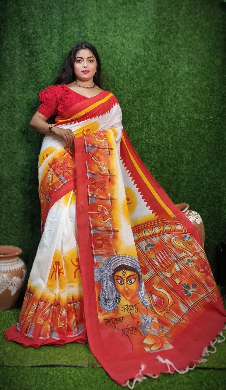Cotton Handloom Maa Durga Digital Print Saree