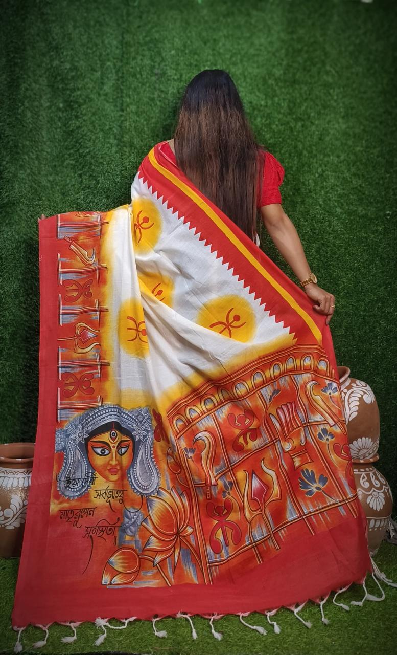 Cotton Handloom Maa Durga Digital Print Saree