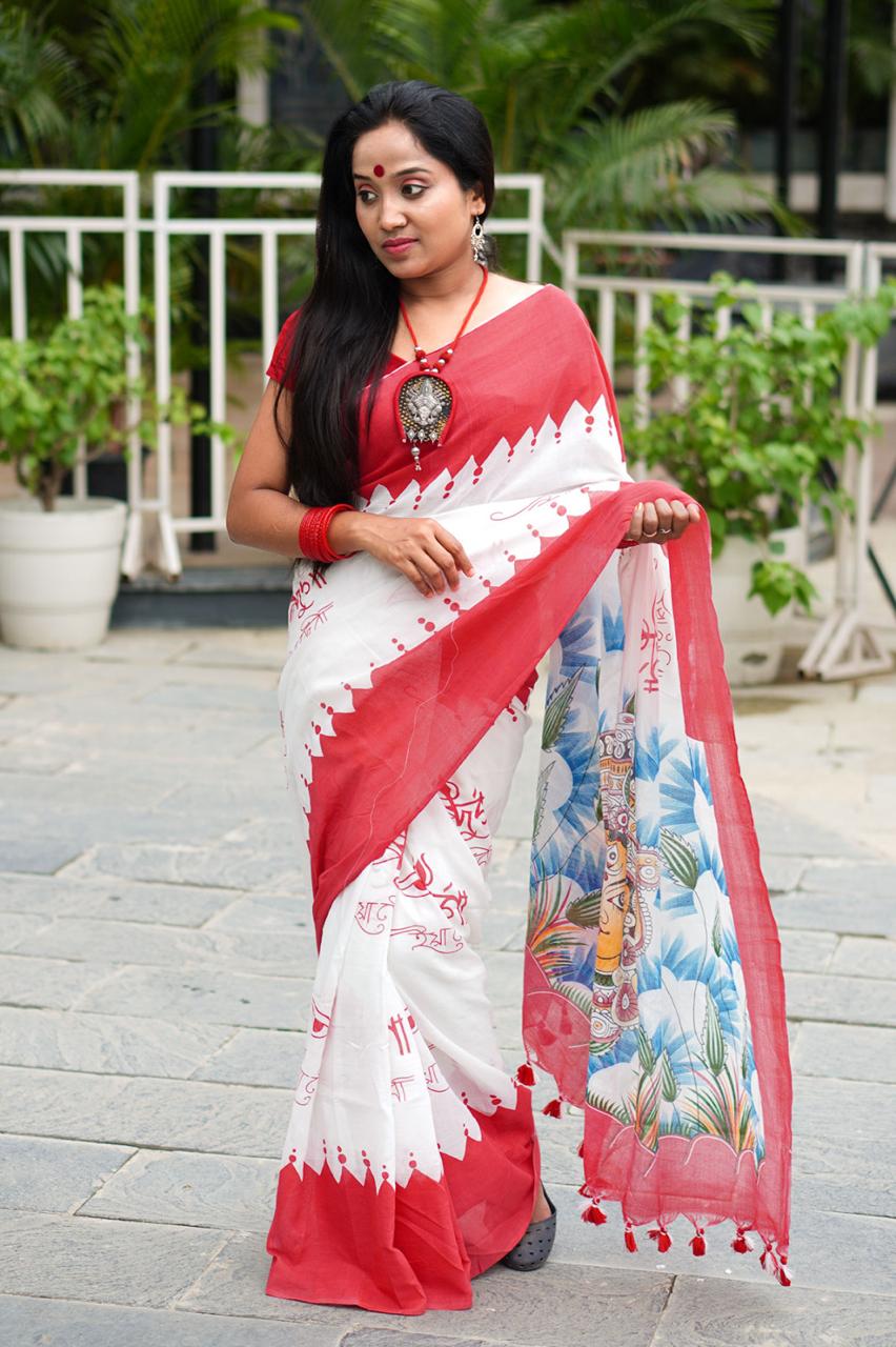 Cotton Handloom Maa Durga Digital Print Saree