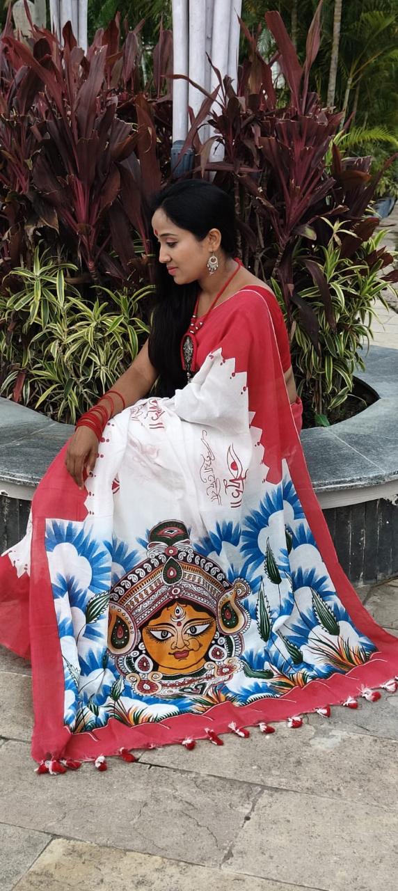Cotton Handloom Maa Durga Digital Print Saree