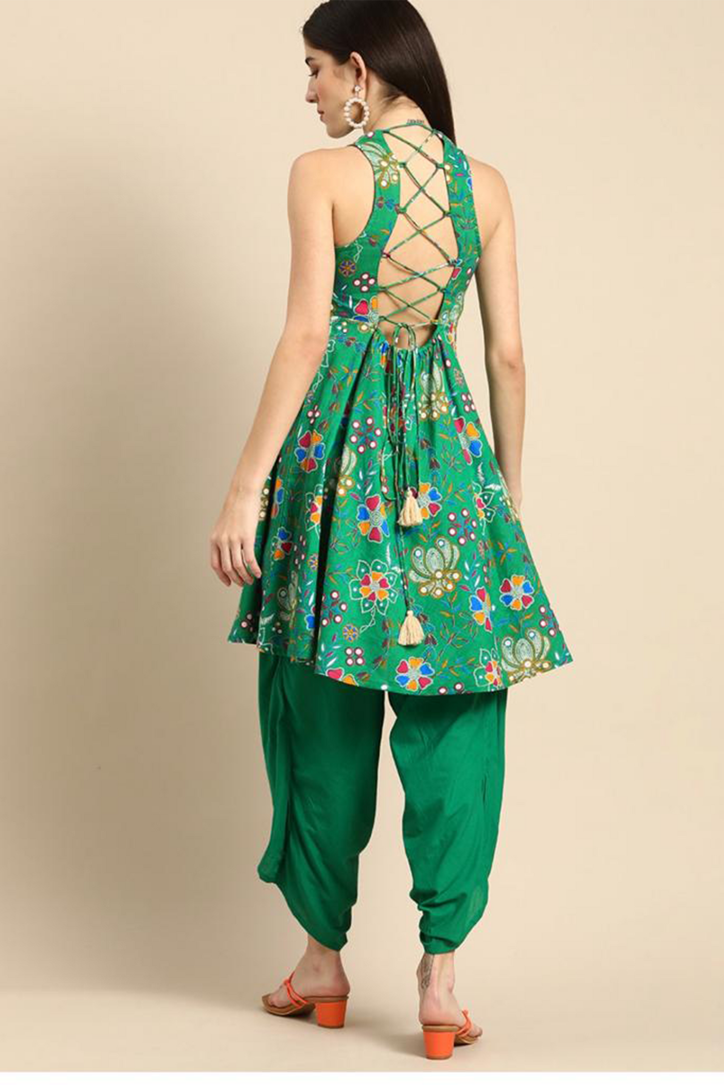 Exquisite Green printed Kurti with Green Dhoti