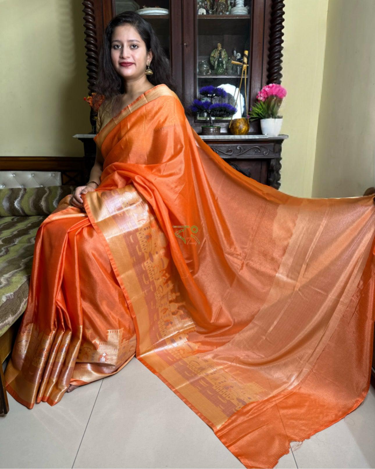 হাতে বোনা বেনারসি ঘাট গরম সিল্ক শাড়ি
