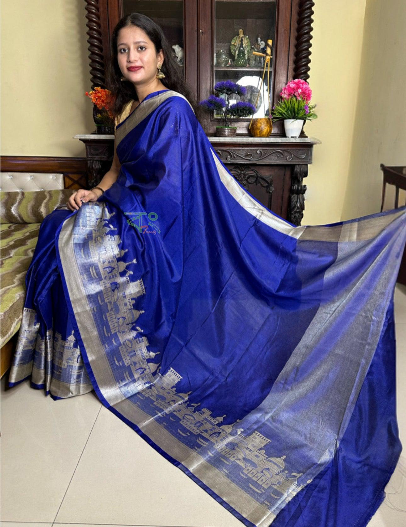 হাতে বোনা বেনারসি ঘাট গরম সিল্ক শাড়ি