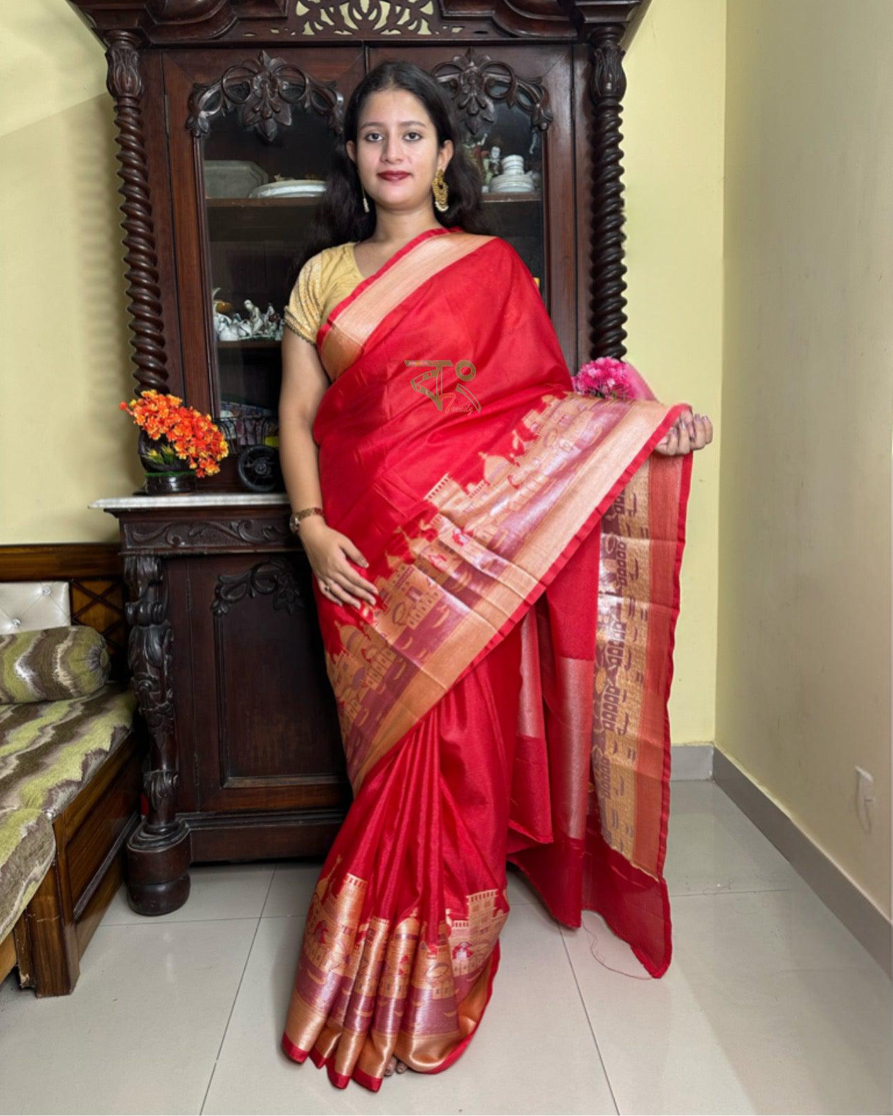 হাতে বোনা বেনারসি ঘাট গরম সিল্ক শাড়ি
