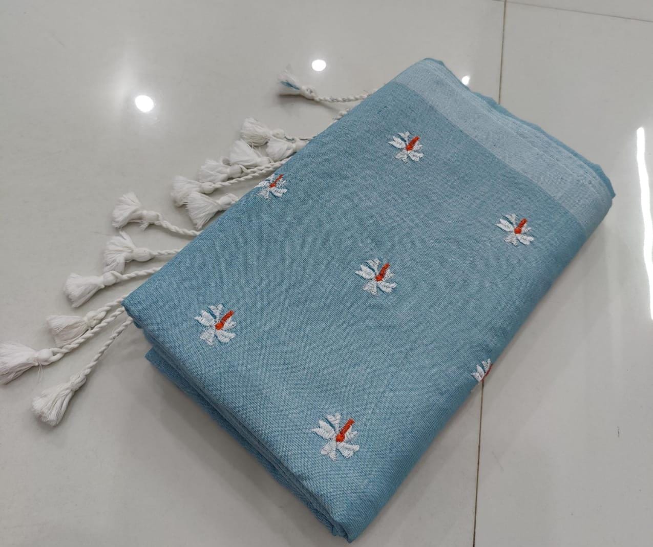 Shiuli Embroidery Cotton Handloom Saree
