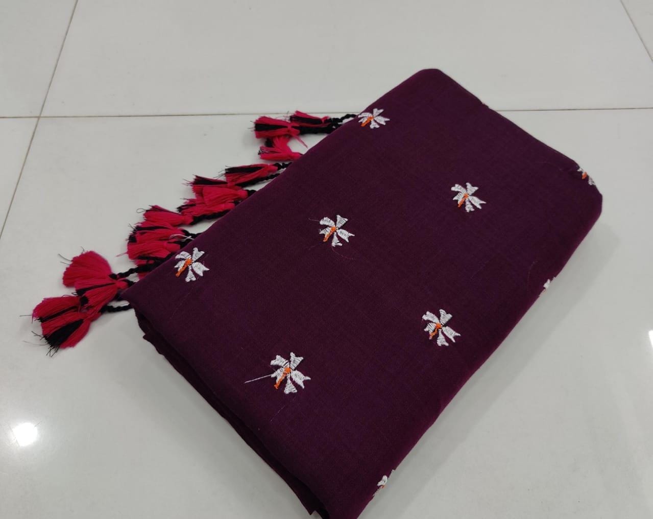 Shiuli Embroidery Cotton Handloom Saree