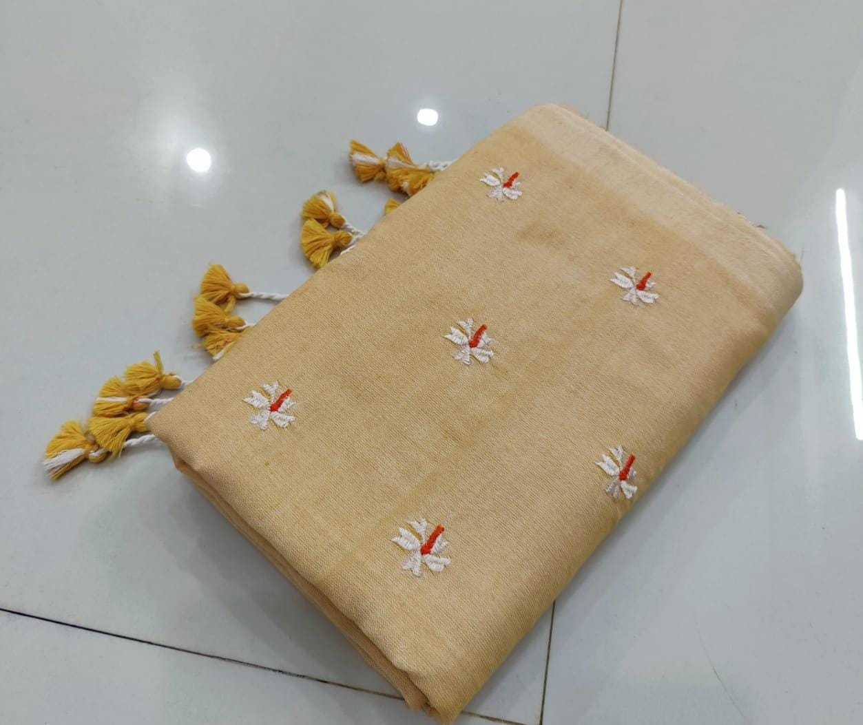 Shiuli Embroidery Cotton Handloom Saree