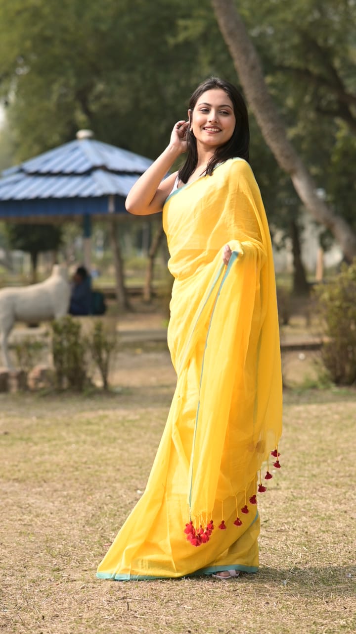 Plain Mul Cotton Saree