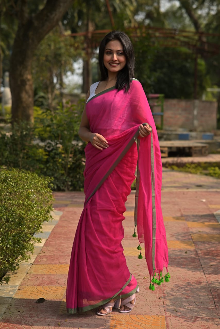 Plain Mul Cotton Saree