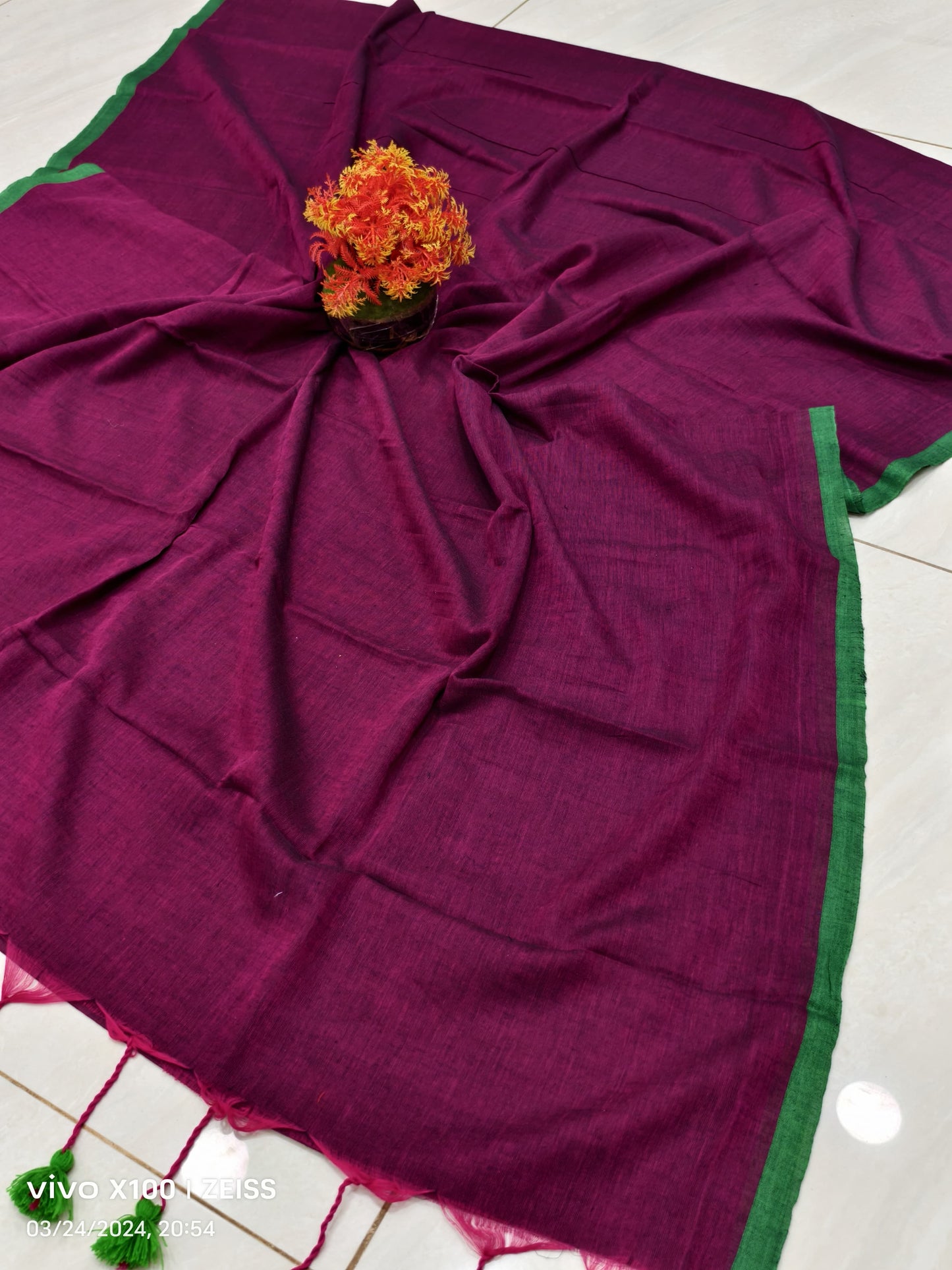 Plain Mul Cotton Saree