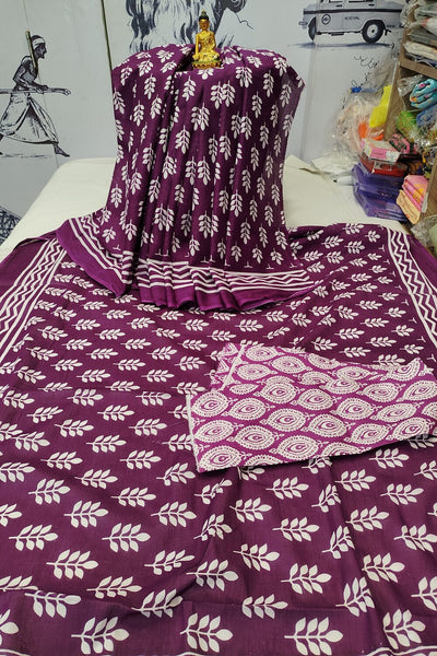 Mulmul Cotton Block Print Saree | Handloom Cotton | Bong Trendz