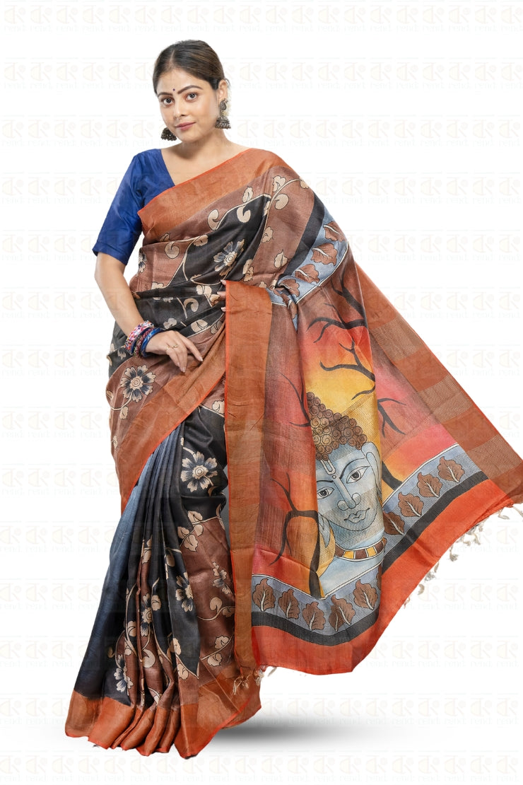 Pure Gachi Tassar Hand Paint Saree