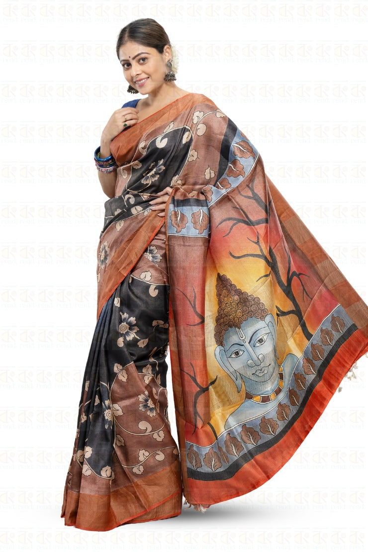 Pure Gachi Tassar Hand Paint Saree
