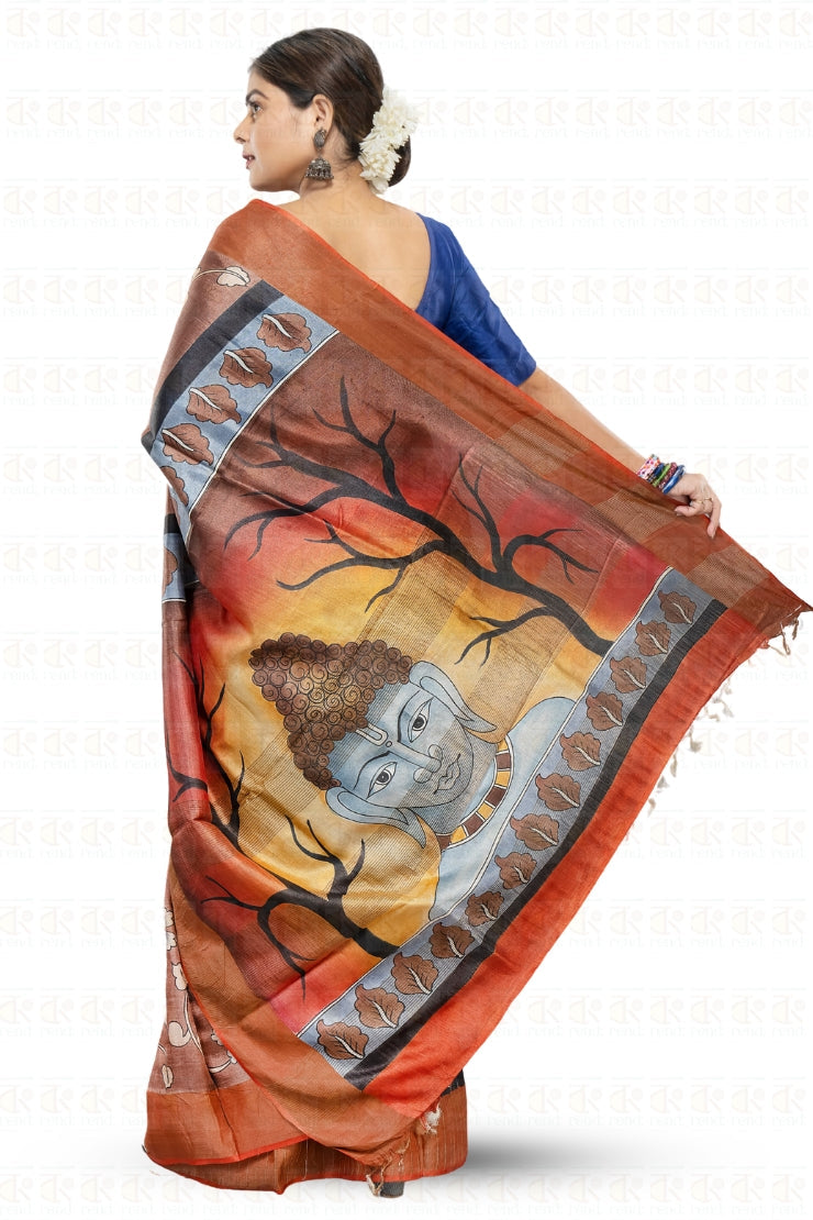 Pure Gachi Tassar Hand Paint Saree