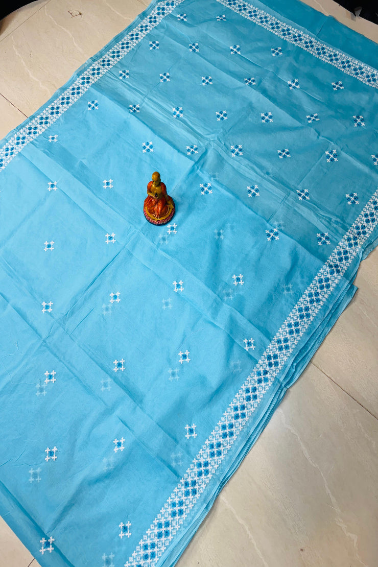 খাঁটি সুতির কাঁথা গুজরাটি স্টিচ শাড়ি