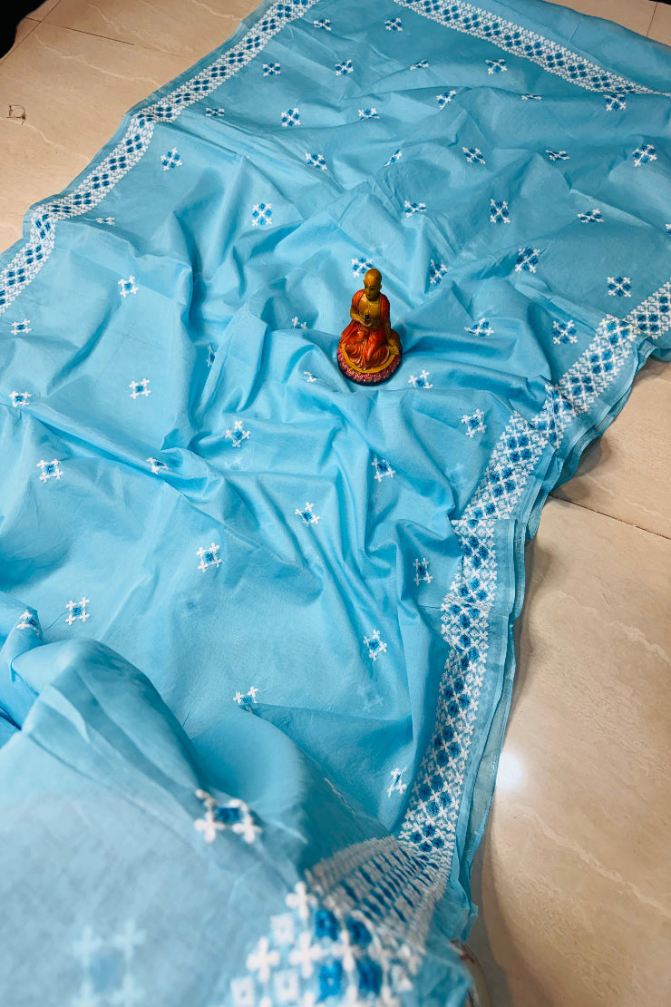 খাঁটি সুতির কাঁথা গুজরাটি স্টিচ শাড়ি