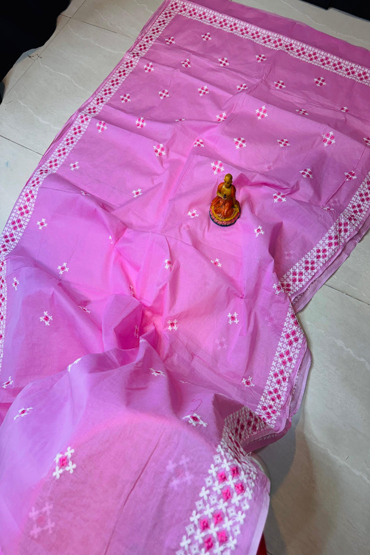 Pure Cotton Gujrati Kantha Stitch Cotton Saree
