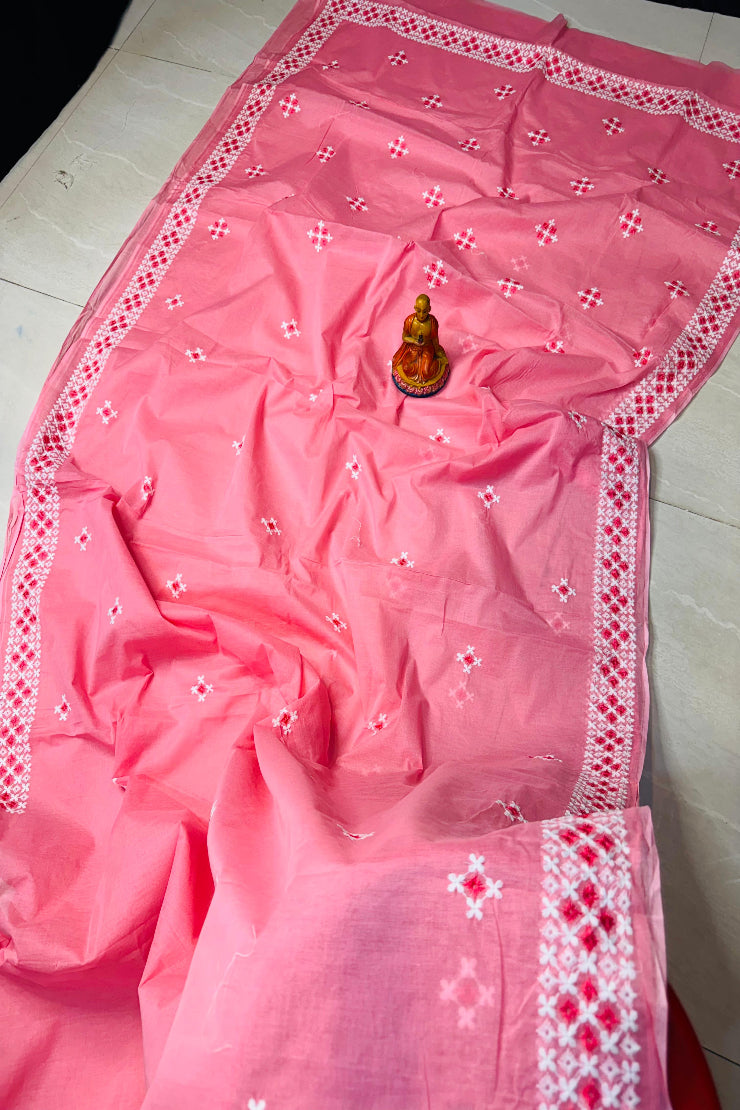 খাঁটি সুতির কাঁথা গুজরাটি স্টিচ শাড়ি