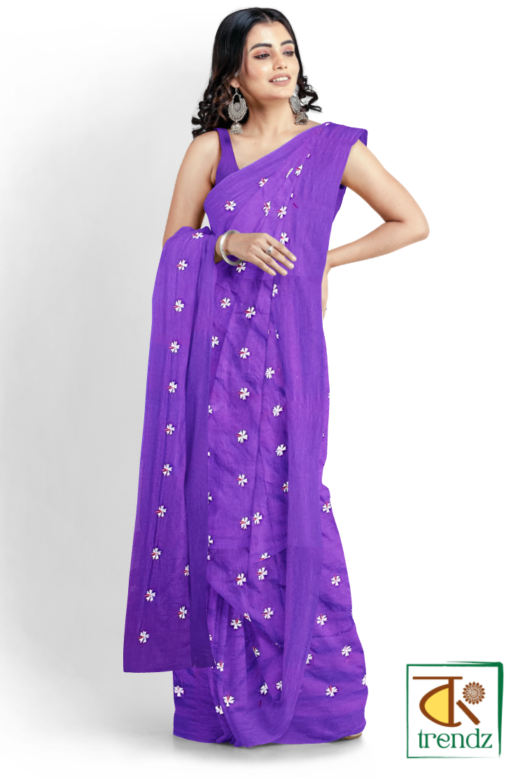 Shiuli Embroidery Cotton Handloom Saree