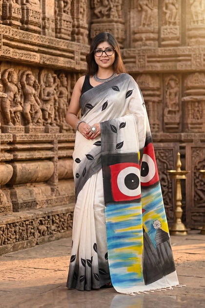 Prabhu Shree Jagannath Hand-Painted Tant Cotton Saree - Front Drape | Bong Trendz